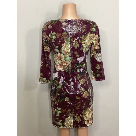 New. Vince Camuto burgundy sequin floral dress. Retails $148. Size 6 - Picture 4 of 12